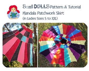 INSTANT DoWnLoAd Mandala Patchwork Skirt  Ladies S to XXL PDF Pattern and Instructions