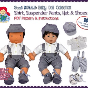 Collar shirt, suspender pants, newsboy hat and shoes for 15&quot; (baby) dolls | Sami Baby Doll Collection #4 | InSTAnT DOWNLOAD