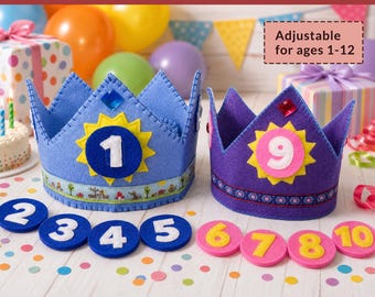 Birthday Crown Sewing Pattern PDF | Felt | Ages 1–12 | Adjustable | Beginner Friendly | Instant Download