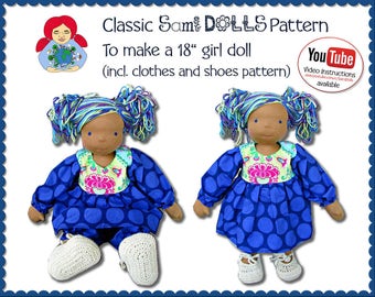 18" Classic Sami Doll Pattern incl. clothes and shoe pattern PDF INSTANT DOWNLOAD