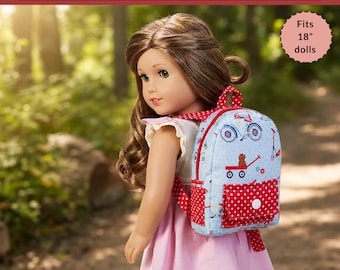 Doll Backpack Sewing Pattern PDF | 18 Inch Dolls | Zipper | Front & Side Pockets | Instant Download
