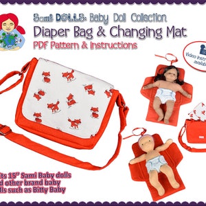 Diaper bag/Kindy bag and changing mat for 15&quot; dolls | Sami Baby Doll Collection #8 | InSTAnT PDF DOWNLOAD