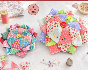 Patchwork Flower Pincushion Sewing Pattern PDF | 2 Sizes | Scrap Fabric Project | Beginner Friendly | Instant Download