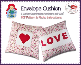 Envelop kussenhoes pdf-patroon: Loveheart & LOVE-ontwerpen