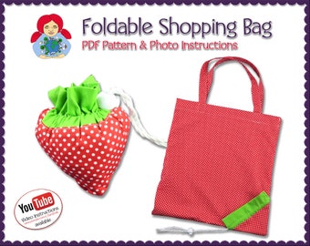Opvouwbare boodschappentas 'Strawberry' • PDF-download DIY-zelfstudie | Geen fysiek item