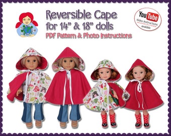 Omkeerbaar patroon popcape | Geschikt voor poppen van 14 en 18 inch (pdf-download)