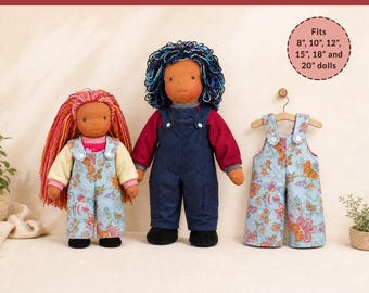 Schnittmuster Waldorfpuppe in 6 Grössen 21–20 Inch | Gefütterte Puppenlatzhose PDF | Puppenkleidung Schnittmuster | Sofort Download