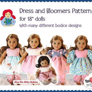 18&quot; Doll Dress & Bloomers (fits American Girl, Bitty Baby, Our Generation etc.) PDF Pattern INSTANT DOWNLOAD