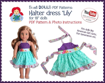 Halterjurk 'Lily' voor 18"-poppen, zoals American Girl-poppen | Direct downloaden