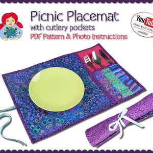 Picnic Placemat with cutlery pockets DIY Tutorial PDF by Sami Dolls image 1