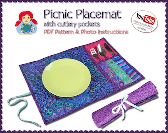 Picnic Placemat with cutlery pockets • DIY Tutorial PDF | by Sami Dolls