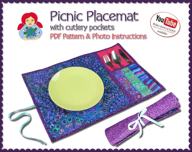 Picnic Placemat with cutlery pockets DIY Tutorial PDF by Sami Dolls image 1