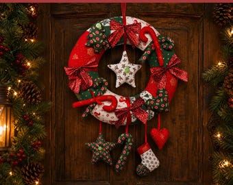 Festive Fabric Wreath Sewing Pattern PDF | Christmas Door Wreath | Beginner Friendly | Instant Download