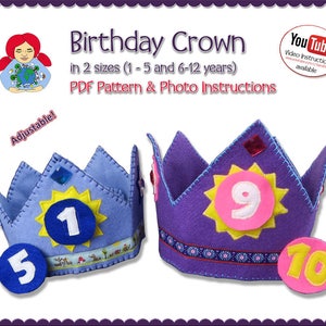 Adjustable BIRTHDAY Crown in 2 sizes Pattern DIY Tutorial PDF