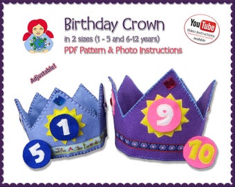 Adjustable BIRTHDAY Crown in 2 sizes Pattern DIY Tutorial PDF