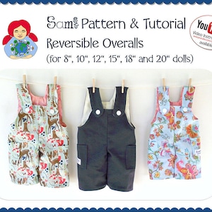 INSTANT DOWNLOAD Reversible Overalls PDF pattern 8, 10, 12, 15, 18 and 20 Inch Dolls