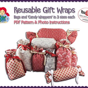 Reusable Gift Wraps in 2 styles and 3 sizes each Pattern DIY Tutorial PDF