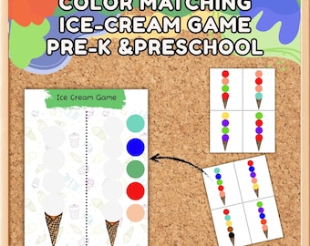 Actividad de combinación de colores de helados, hojas de actividades para preescolar y jardín de infancia.