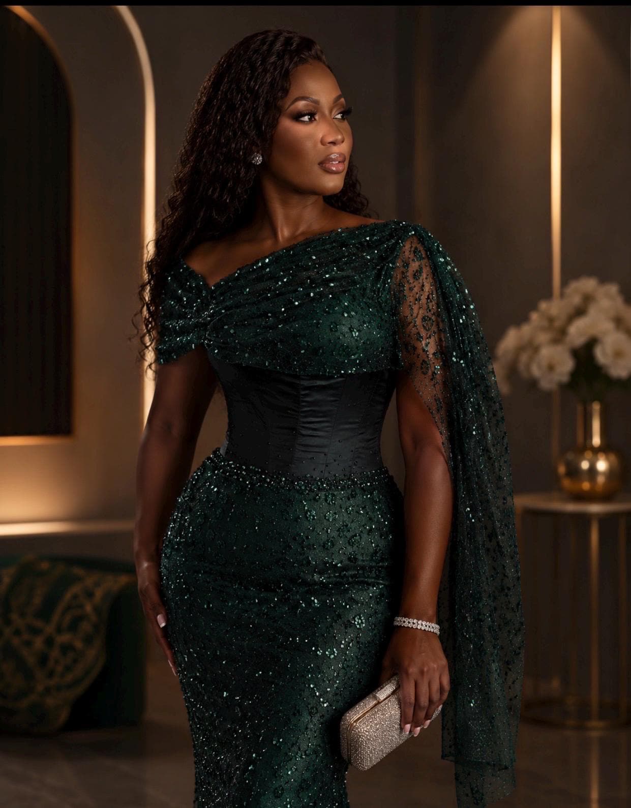 green dress with silver accessories and lx-WDRS599