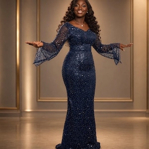 light blue sequin dress plus size Jovani 07068 Light Blue Plunging Neck Plus Size Dress