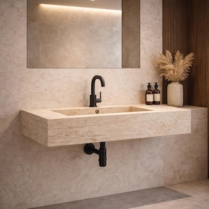 Handmade Travertine Sink, Natural Stone Vessel Sink, Luxury Bathroom Vanity Basin, Beige Travertine Washbasin, Custom Sink image 2