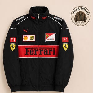 Vintage Ferrari Racing Jacket: Black F1 Motorsport Bomber Coat