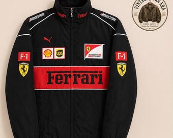 Giacca da corsa Ferrari vintage: bomber nero da motorsport F1