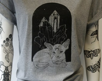 Sphynx Katze T-Shirt Kristall-Shirt Katzen-T-Shirt handbedruckte Katze Sphynx
