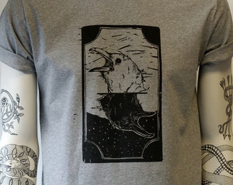 Krähen T-Shirt, Crow Tarot handgedruckt, Vogel Kartenspielkarten