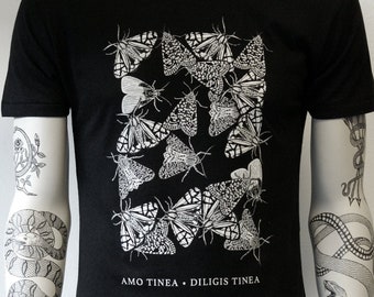 moth t shirt unisex t-shirt hand printed black creatures of the night insect print moth print