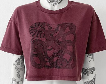 snakes, snake top, reptile, cropped top, burgundy, serpent, animal, snake, reptile lover