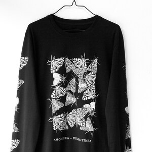 moth long sleeve t-shirt hand printed creatures of the night insect print moth print