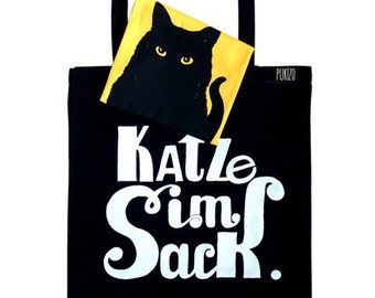 KATZE IM SACK, Jutebeutel mit Innentäschchen mit Katze