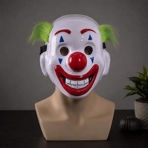 Máscara de payaso Joker de pelo verde / Máscara de bufón espeluznante y divertida para Halloween / Máscara de disfraz de circo gótico para fiestas y cosplay