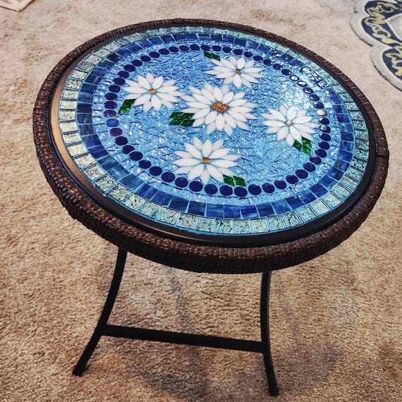 Beautiful  Blue and White Outdoor Side Table