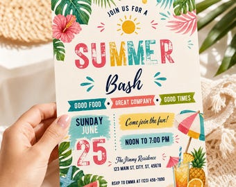 Summer Bash Invitation, Tropical Summer Party Invite, Watermelon Beach Party, Good Food Great Company Good Times