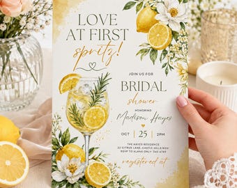 Lemon Bridal Shower Invitation, Love at First Spritz Bridal Shower Invite, Citrus Floral Bridal Brunch Digital Invitation