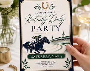 Kentucky Derby Party Invitation Template, Horse Racing Birthday Invite, Derby Day Party Editable Canva Template