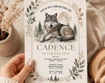 Wolf Birthday Invitation Template, Woodland Wolf Party Invite, Howling Good Time Birthday, Editable Canva Digital Invitation
