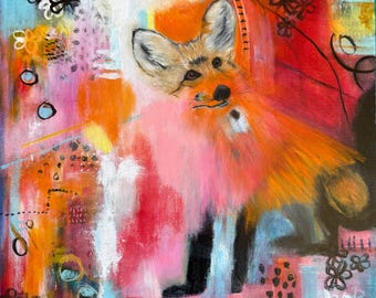 Joyful Modern Abstract Colorful Painting of a Fox
