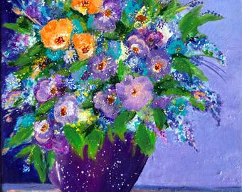 Vibrant Floral Still Life Painting: Expressive Brushwork, Contemporary Abstract Influences