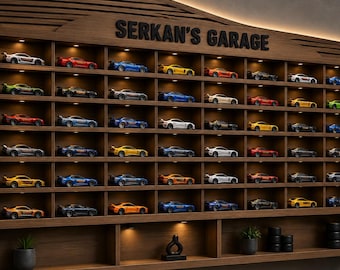 Wooden Toy Car Display Case, Wall Mounted Diecast Storage Organizer for Collectors