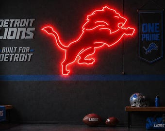 Detroit Lions Neon Sign,NFL Wall Decor,Football Fan Gift,LED Neon Light, Sports Room Decor,Gamer Room Sign,Man Cave Wall Art,Lions Fan Decor