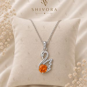 Collana con ciondolo a forma di cigno in zaffiro arancione e argento 925, gioiello con pietre preziose, regalo elegante per lei