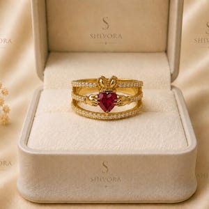 Silver Claddagh Ruby Heart Stone Irish Love Celtic Crown Red Crystal Promise Anniversary Gift