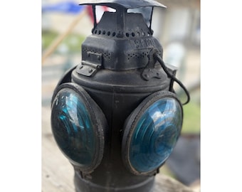 Antieke Adlake Non Sweating Railroad Switch Signaallamp Blauwe Lens Lantaarn Chic