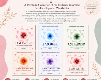 6 Self Development Workbook Bundle, Personal Growth,  Boundaries & Self Discovery, Coaching, Art Therapy