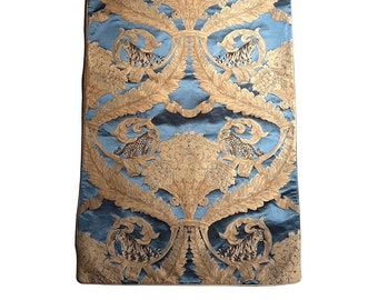 Luxury Table Runner Blue Silk Damask Rubelli Fabric Sandokan Pattern - Handmade in Italy