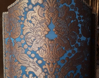 Venetian Lamp Shade Blue and Gold Silk Brocatelle Rubelli Fabric Tebaldo Pattern Half Lampshade - Made in Italy