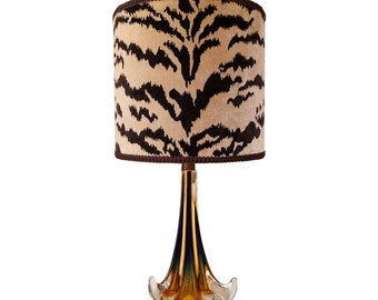 Vintage Amber Murano Glass Table Lamp with Luigi Bevilacqua Velvet Lampshade Tigre Pattern